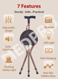 [NEW!] MEDPRO™ Foldable Seat Cane with FM Radio, Night Light, Emergency Alarm & Adjustable Height Seat