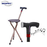 [NEW!] MEDPRO™ Foldable Seat Cane with FM Radio, Night Light, Emergency Alarm & Adjustable Height Seat